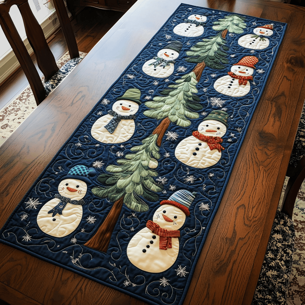 Snowmen Quilted Table RunnerChristmas Holiday Dining Table Runner Decorations Xmas Gift Ideas