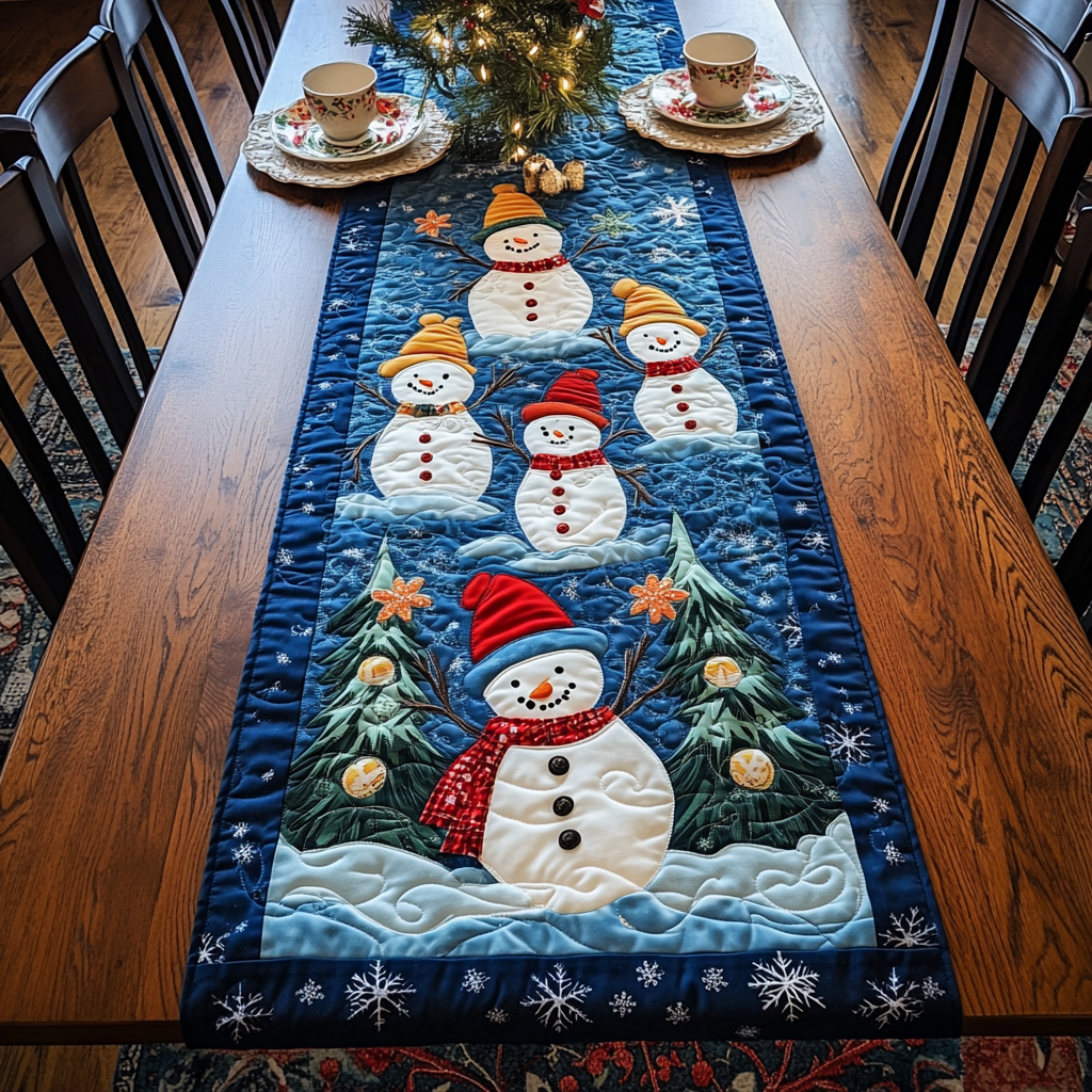 Snowmen Quilted Table RunnerChristmas Holiday Dining Table Runner Decorations Xmas Gift Ideas