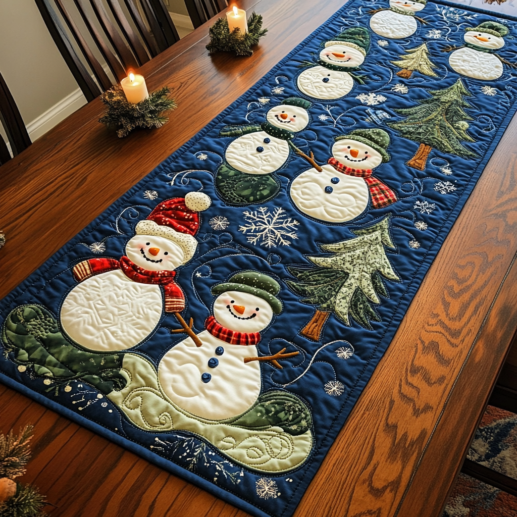 Snowmen Quilted Table RunnerChristmas Holiday Dining Table Runner Decorations Xmas Gift Ideas