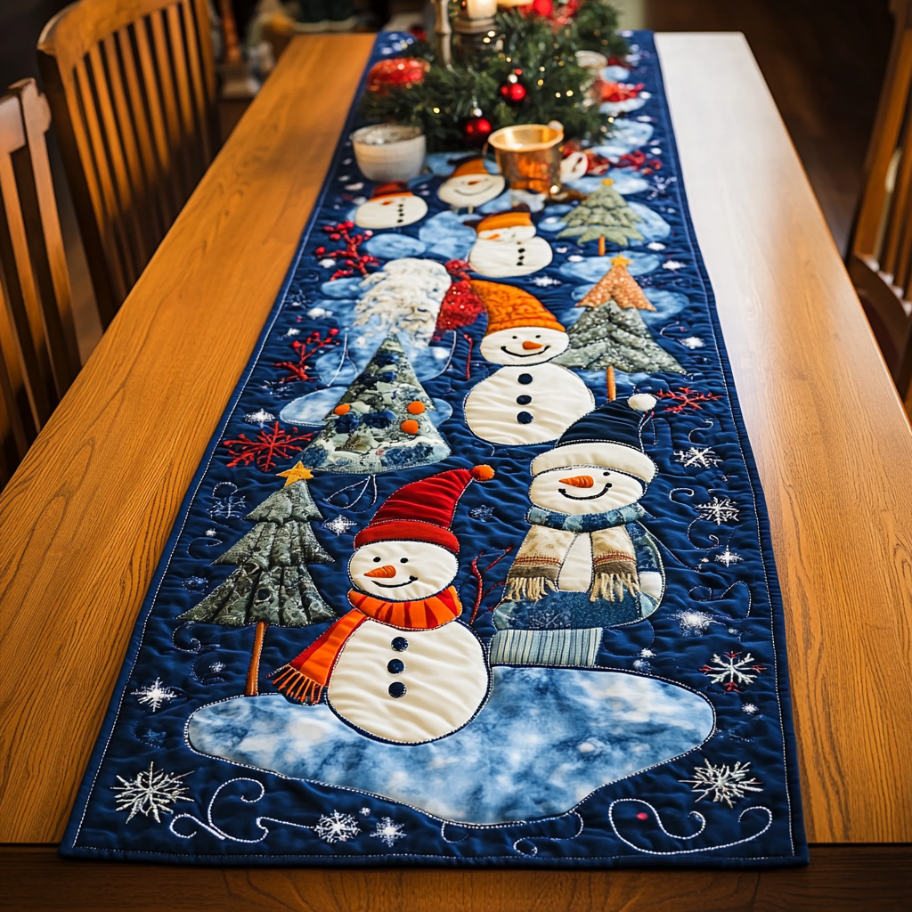 Snowmen Quilted Table RunnerChristmas Holiday Dining Table Runner Indoor Home Decorations