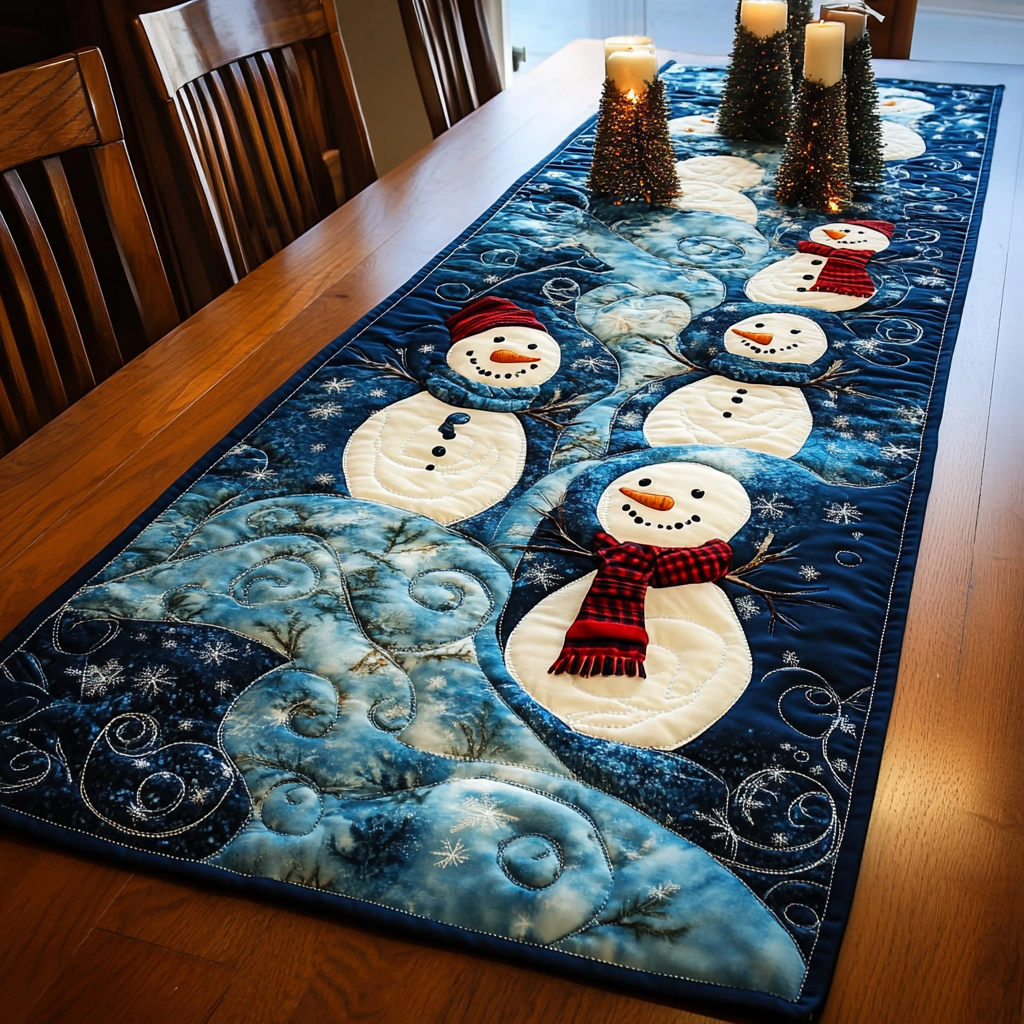 Snowmen Quilted Table RunnerChristmas Holiday Dining Table Runner Indoor Home Decorations