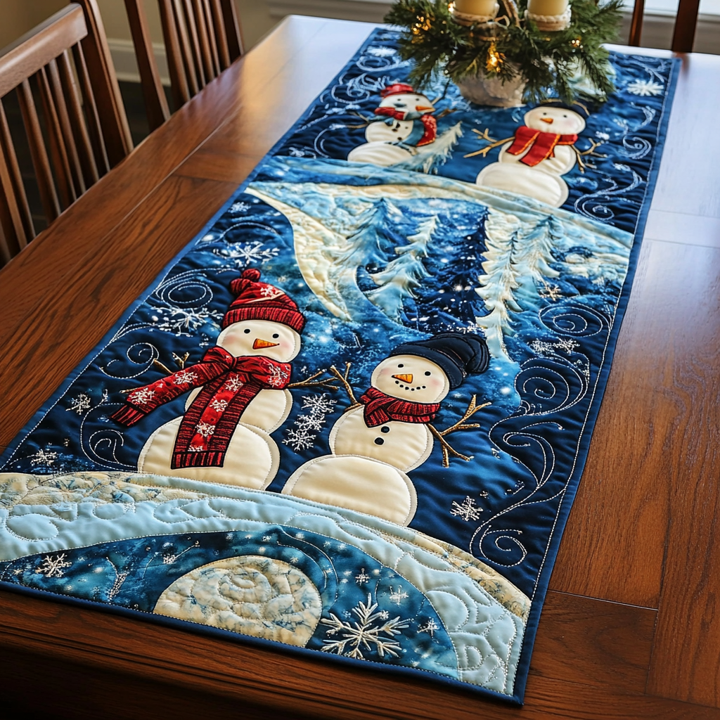 Snowmen Quilted Table RunnerChristmas Holiday Dining Table Runner Indoor Home Decorations