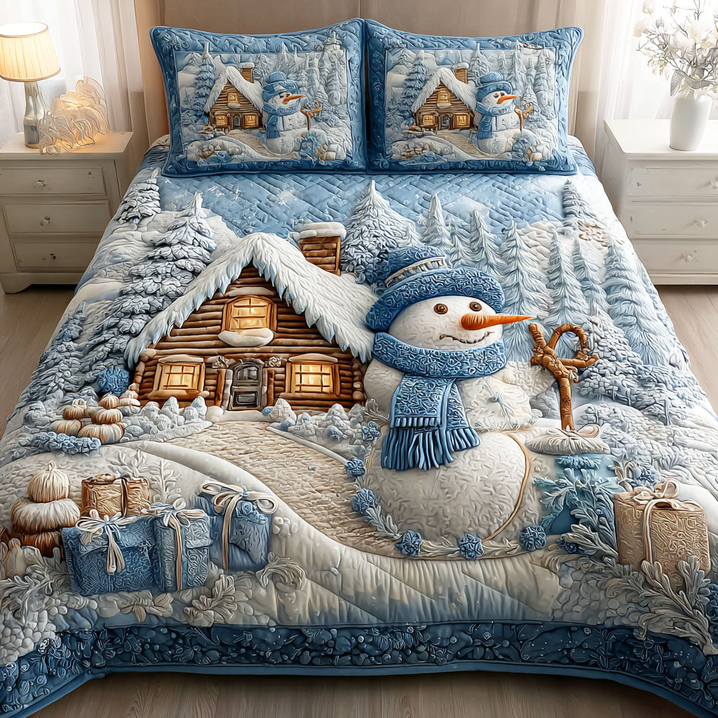 Snowmen Wonderland Quilted Bedding Set Best Christmas Duvet Cover Set Gifts For Snowman Lovers