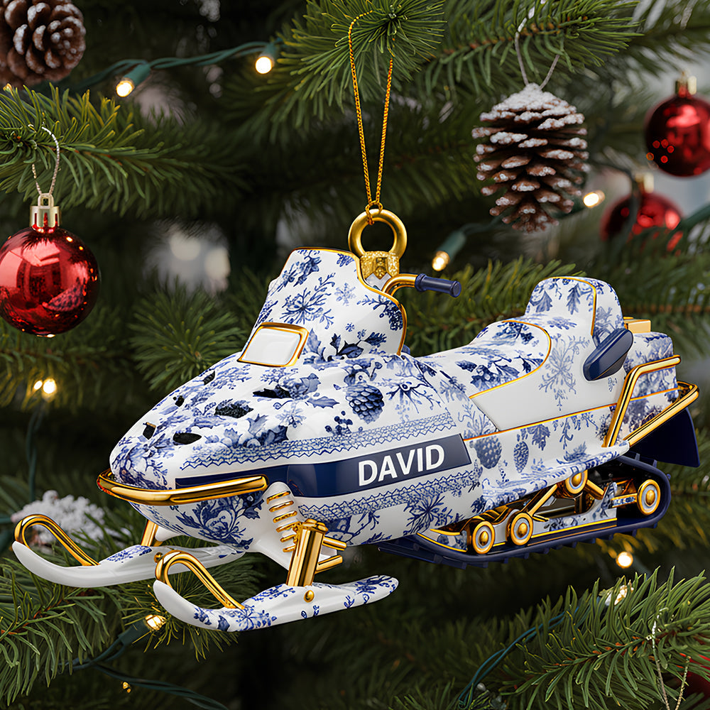 Snowmobile Toile de Jouy Ornament - Personalized Christmas Gifts - Holiday Season Gift Idea Snowmobile Toile de Jouy Ornament - Personalized Christmas Gifts - Holiday Season Gift Idea