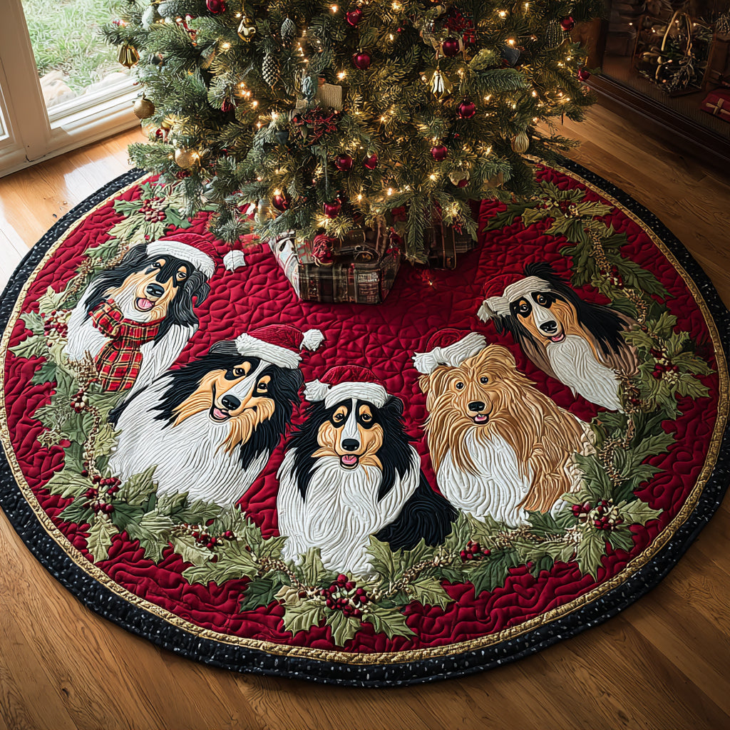 Snowtrail Dog Christmas Quilted Tree Skirt Xmas Home Decor Best Gifts For Dog Pet Lovers