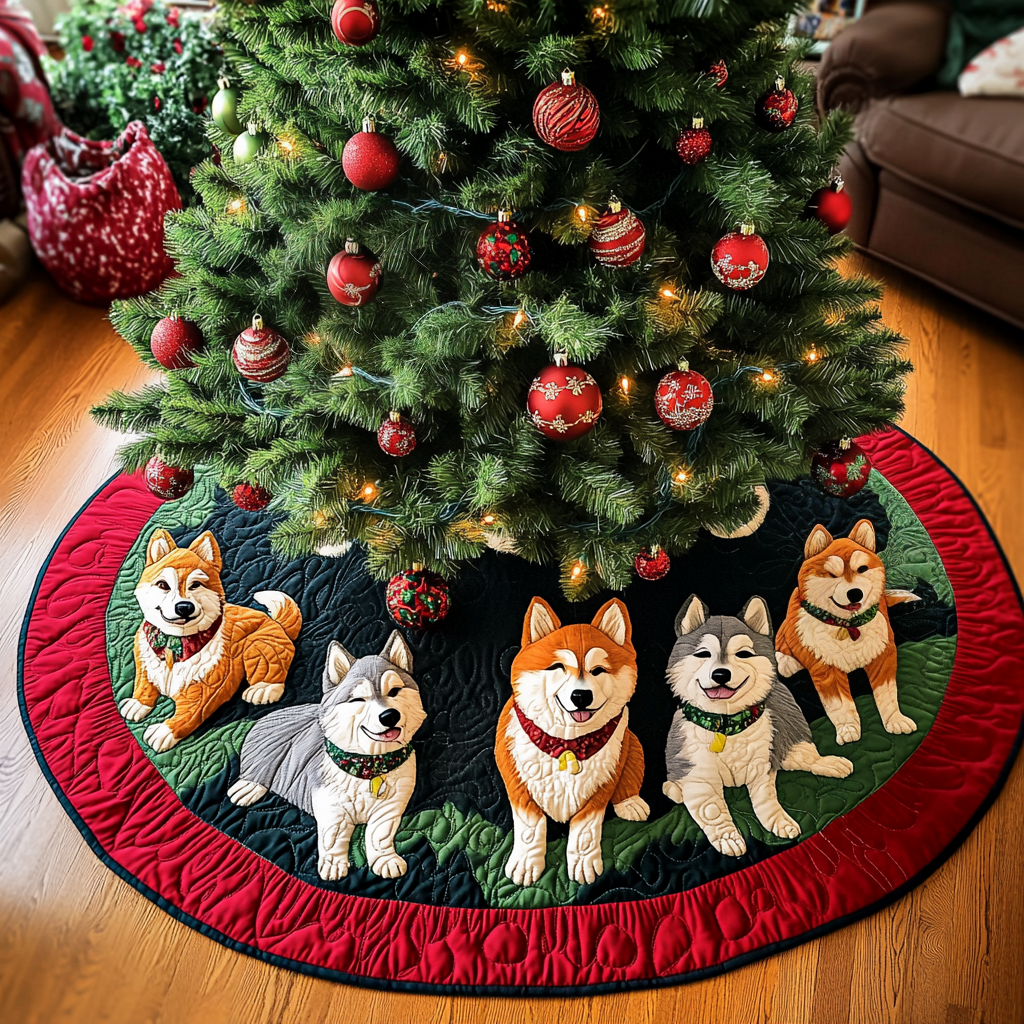 Snowy Akita Spirit Christmas Quilted Tree Skirt Exclusive Christmas Tree Skirt Merch Collection