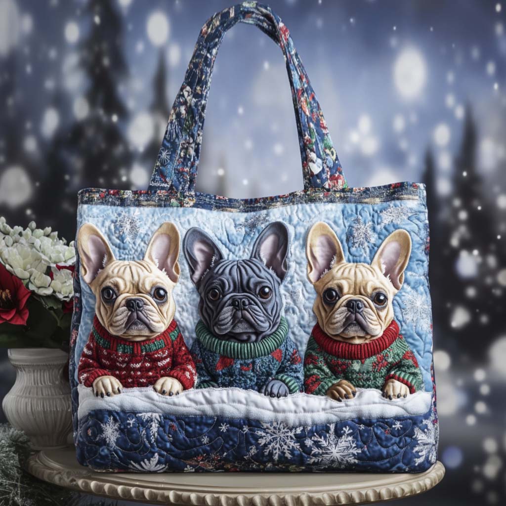 Snowy Bat Ears Quilted Tote Bag Good Presents For Dog Lovers