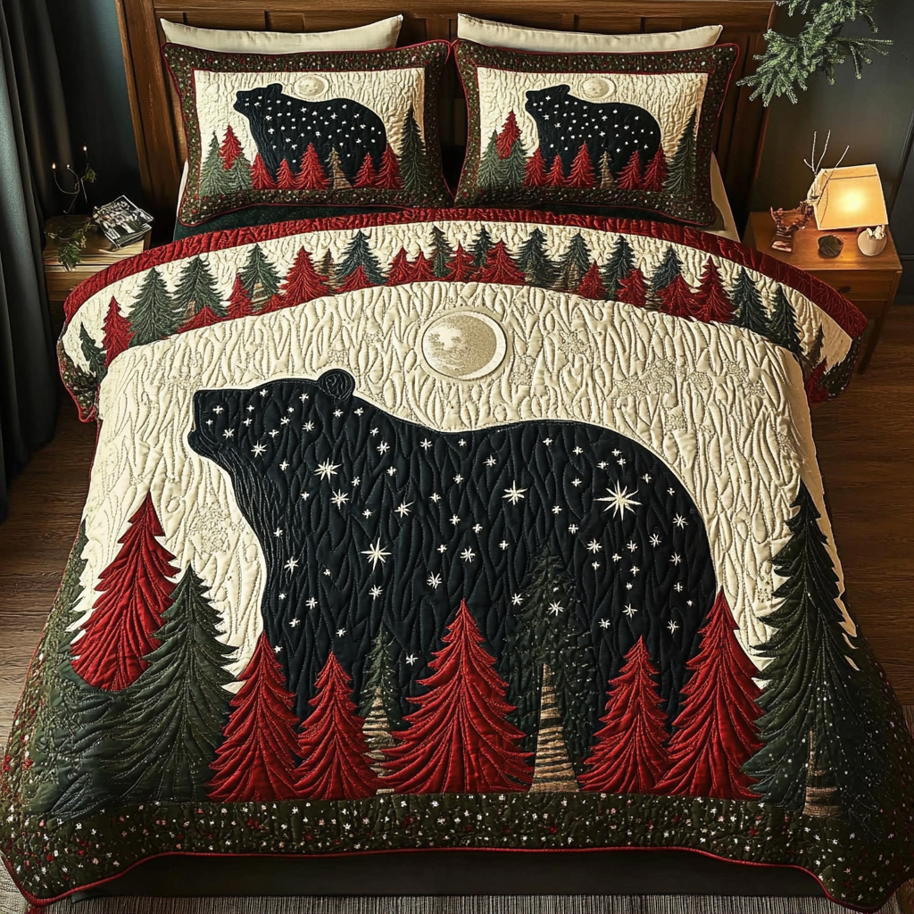 Snowy Bears Quilted Bedding Set Xmas Holiday Duvet Cover Set Bear Gifts For Women