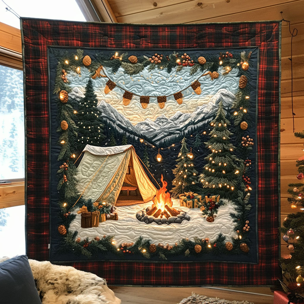 Snowy Camping Quilted Blanket Queen Size Blanket Best Christmas Gifts 2025