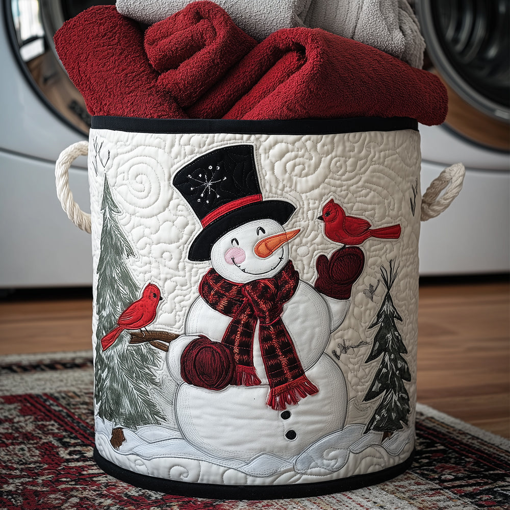 Snowy Cardinal Joy Quilted Laundry Basket Holiday Merch Gift