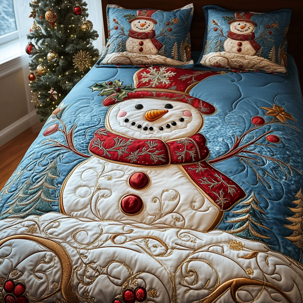 Snowy Cheer Quilted Bedding Set Christmas Bedding King Things To Get For Christmas