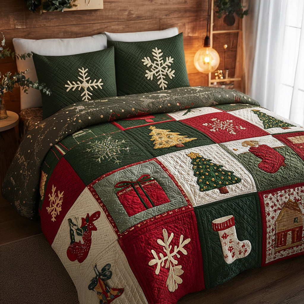 Snowy Cheer Quilted Bedding Set Holiday Duvet Cover Set Best Secret Santa Gifts