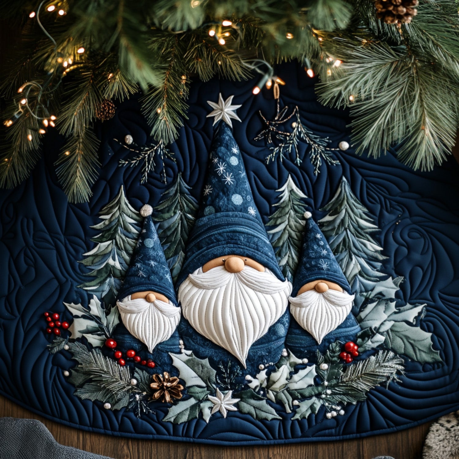 Snowy Cheer Quilted Christmas Tree Skirt Elegant Holiday Tree Skirt Merry And Bright Holiday Decor