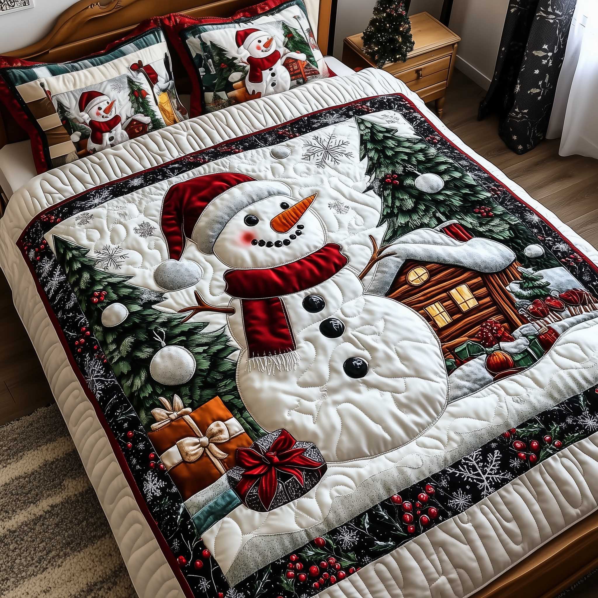 Snowy Companions Quilted Bedding Set Winter Animal Bedroom Decor Festive Holiday Gift Ideas