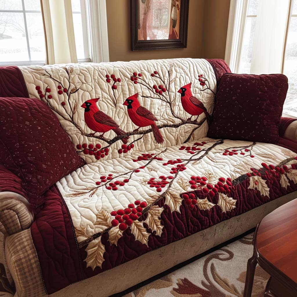 Snowy Day Quilted Sofa Cover Christmas Living Decor Great Family Gifts