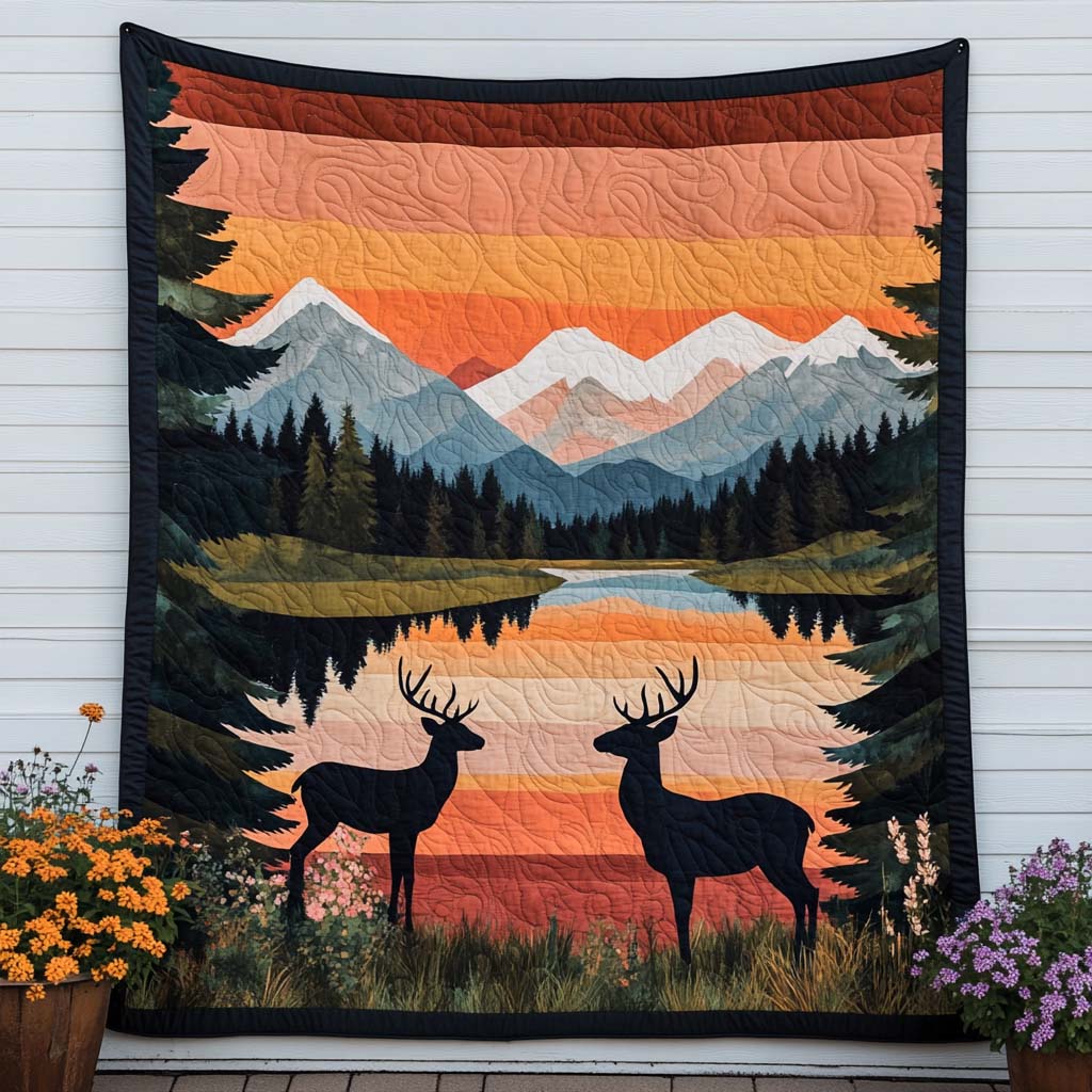 Snowy Deer Night Quilted Blanket Cute Throw Blanket Presents For Deer Hunters