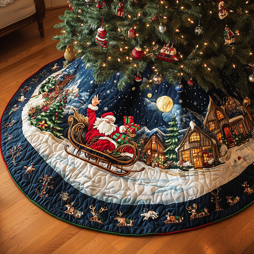 Snowy Dreams Christmas Quilted Tree Skirt Xmas Tree Base Cover Romantic Christmas Gifts For Wife