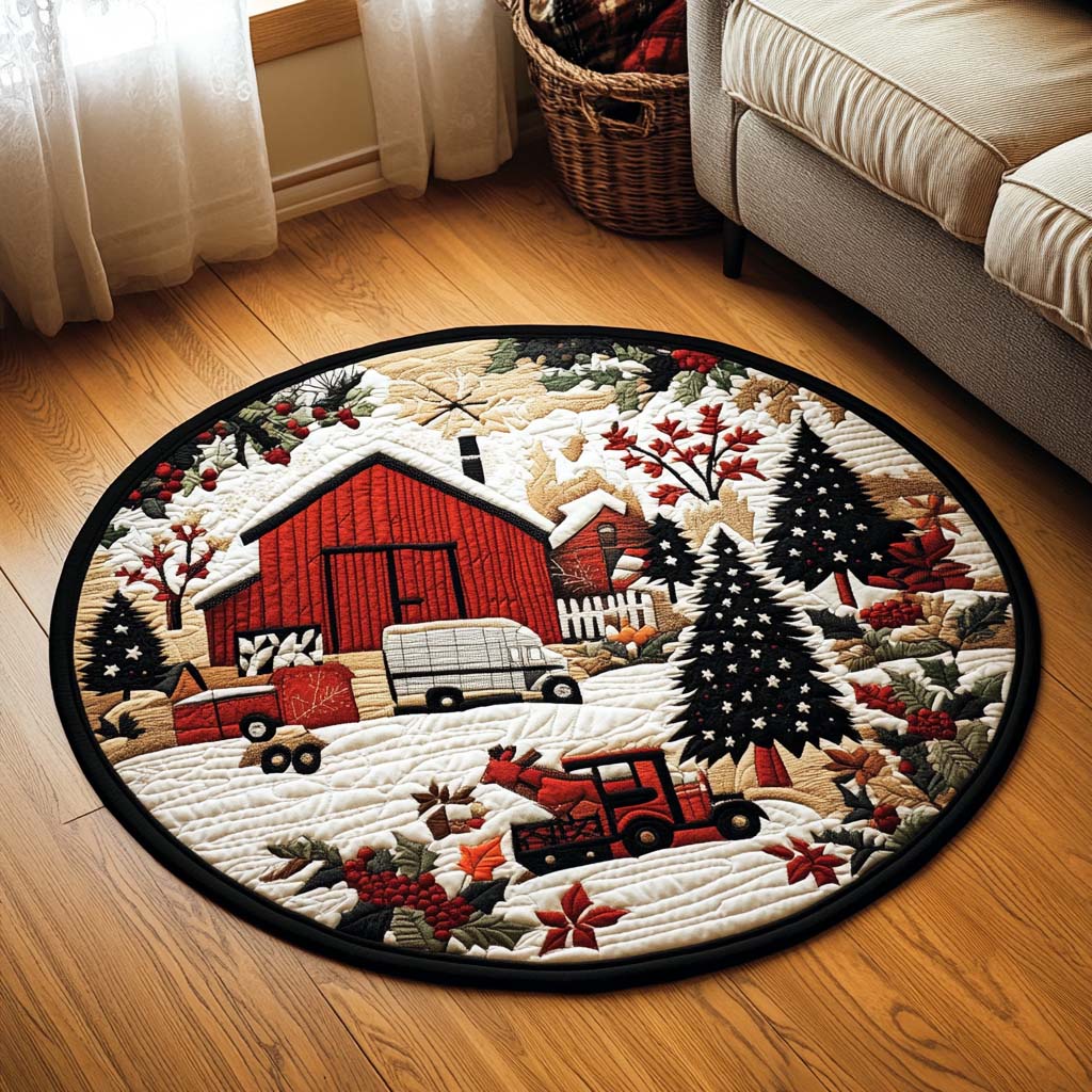 Snowy Eve Quilted Round Mat Outdoor Entryway Decor Personalized Grandma Ornaments