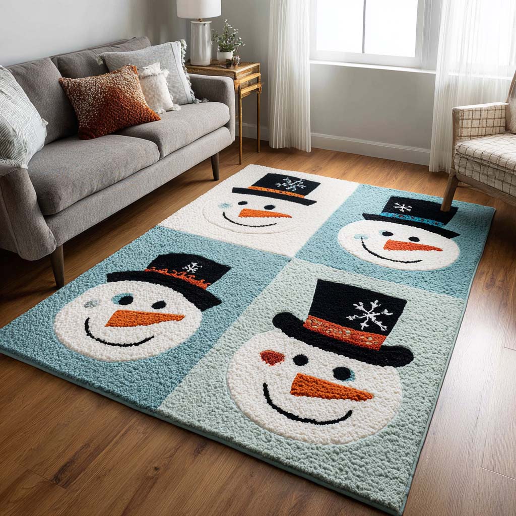 Snowy Faces Area Rug Unique Front Door Decor Suggestions For Family Christmas Gifts