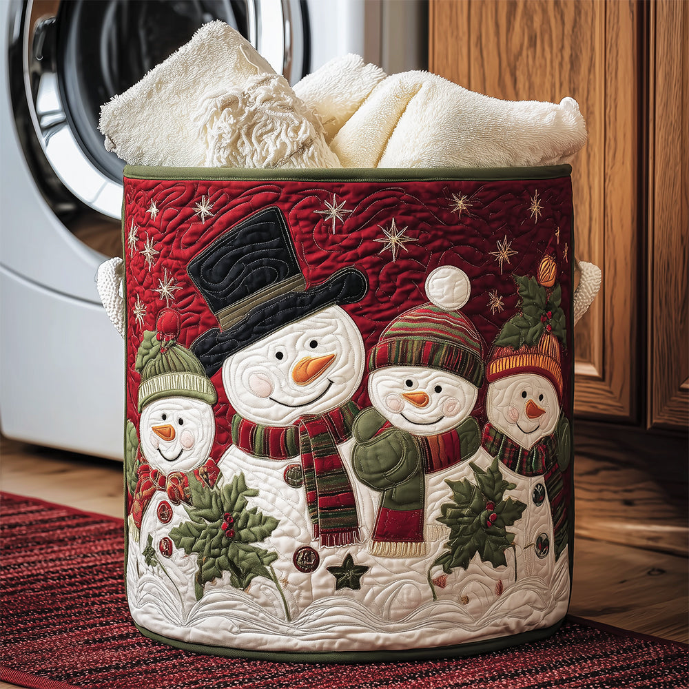 Snowy Family Cheer Quilted Laundry Basket Creative Gift For Family
