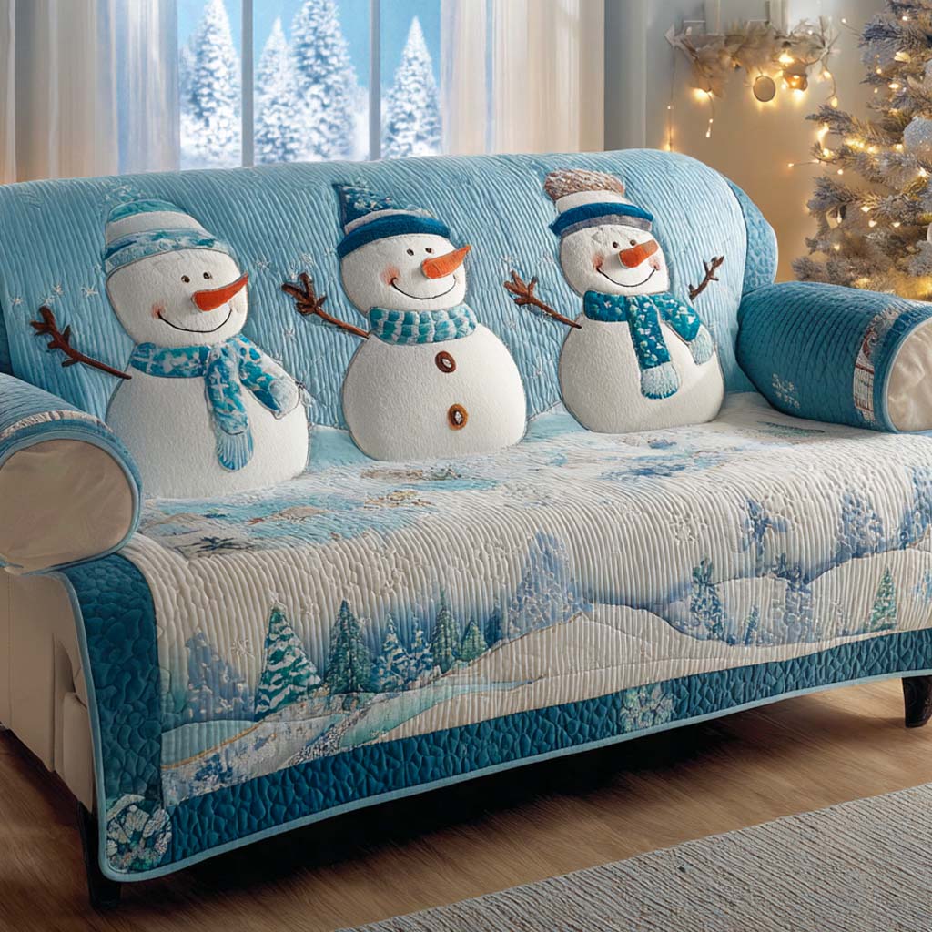 Snowy Forest Companions Quilted Sofa Cover Winter Living Room Decor Gifts For My Mother In Law