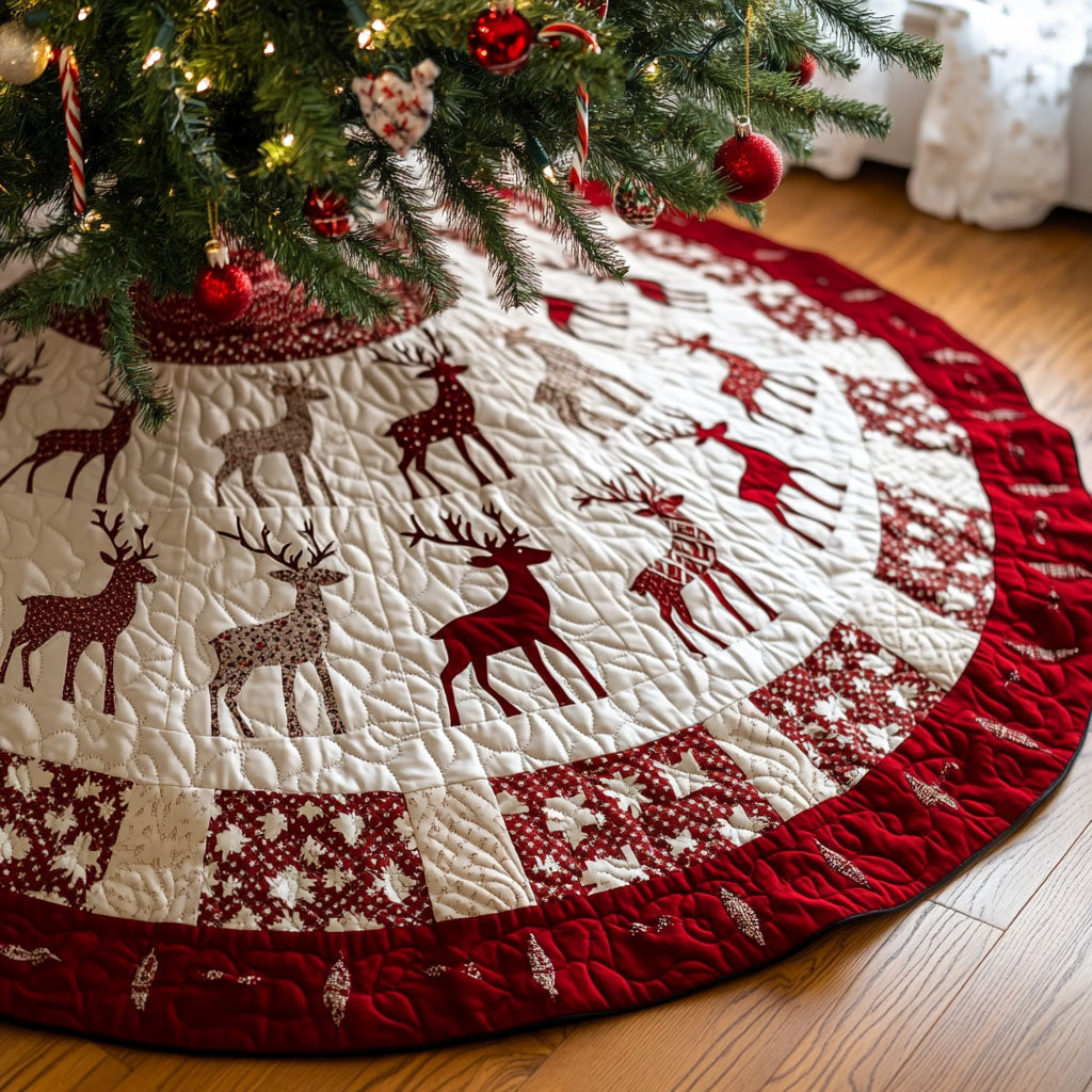 Snowy Forest Dreams Quilted Christmas Tree Skirt Holiday Tree Base Decoration