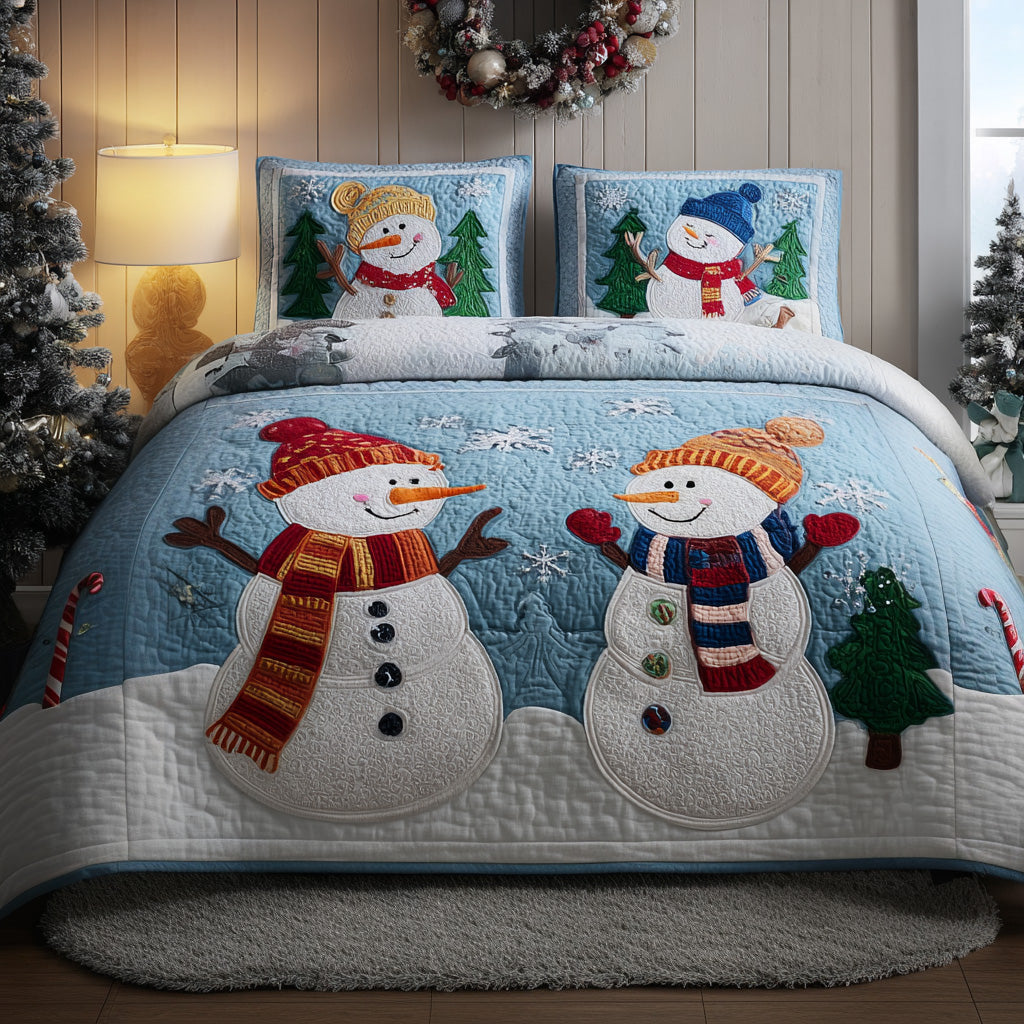 Snowy Friends Quilted Bedding Set Holiday Duvet Cover Set Xmas Gifts For Mother In Law