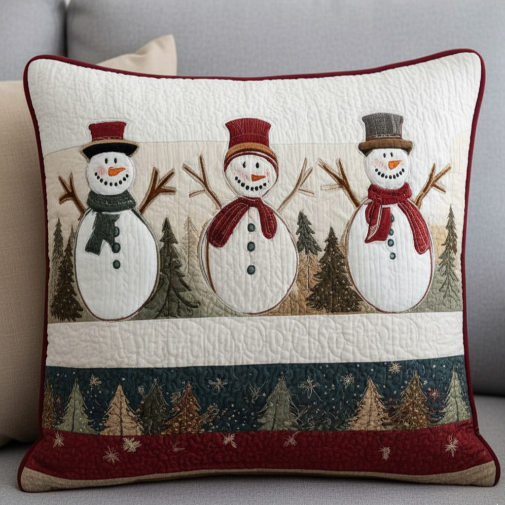 Snowy Friends Quilted Pillow Case Christmas Throw Pillow Covers Secret Santa Pressent Ideas