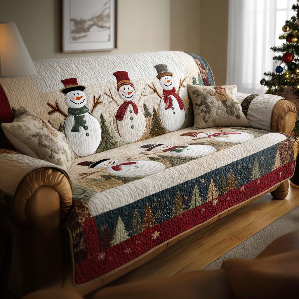 Snowy Friends Quilted Sofa Cover Winter Living Room Decor Birthday Gifts For Friends