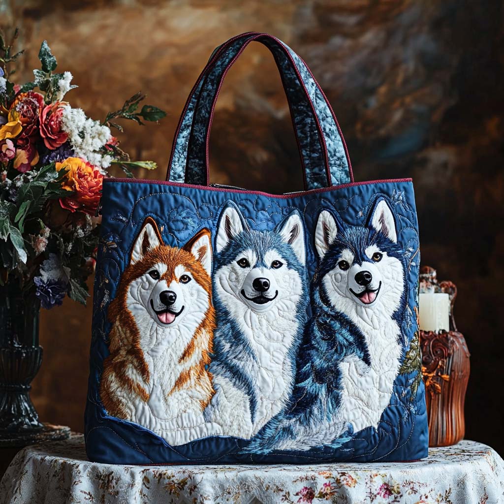 Snowy Friends Quilted Tote Bag Funny Dog Owner Gifts