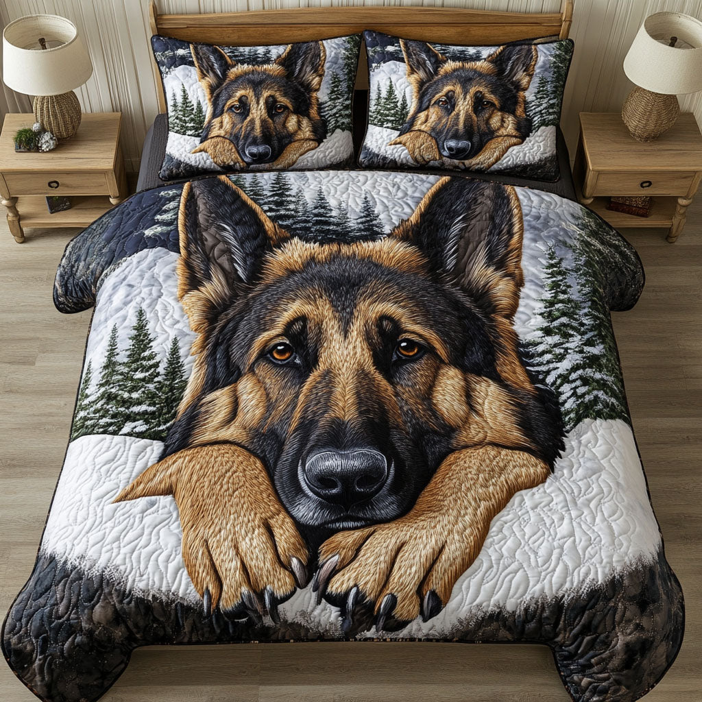 Snowy Gaze Quilted Bedding Set Cute Room Decor German Shepherd Gifts For Owners