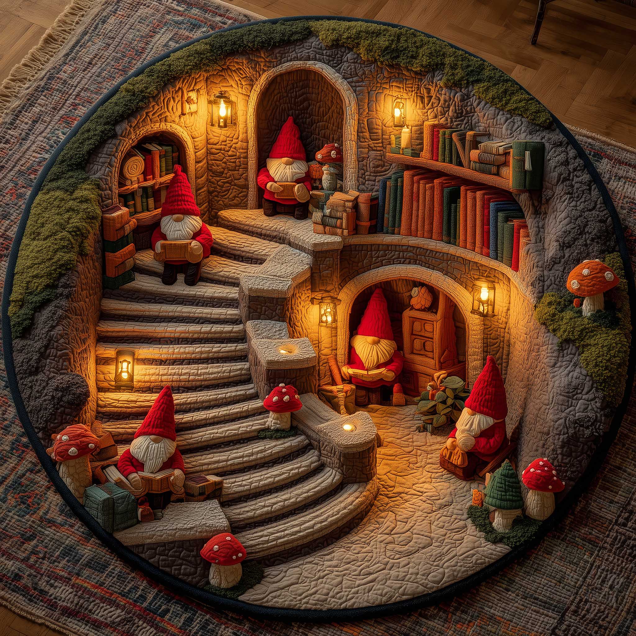 Snowy Gnome Quilted Round Mat Elegant Quilted Round Mat to Enhance Your Room