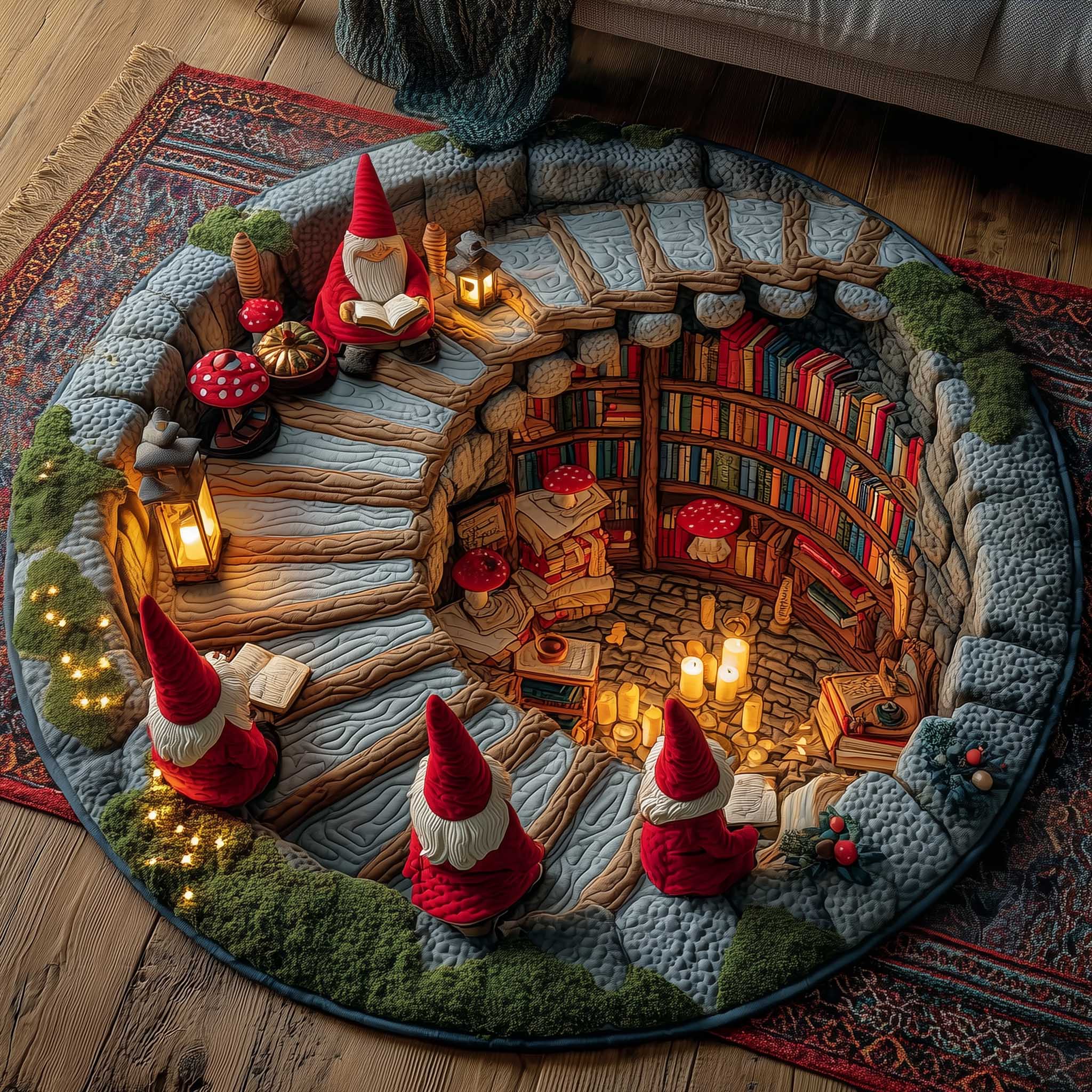 Snowy Gnome Quilted Round Mat High-Quality Quilted Round Mat for Soft Comfort