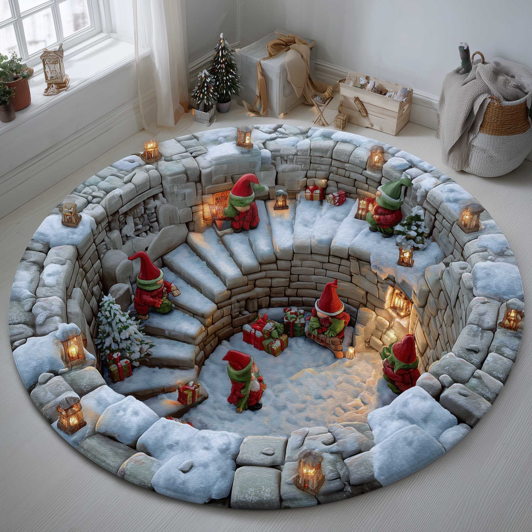Snowy Gnome Quilted Round Mat Luxury Quilted Round Mat for Stylish Homes