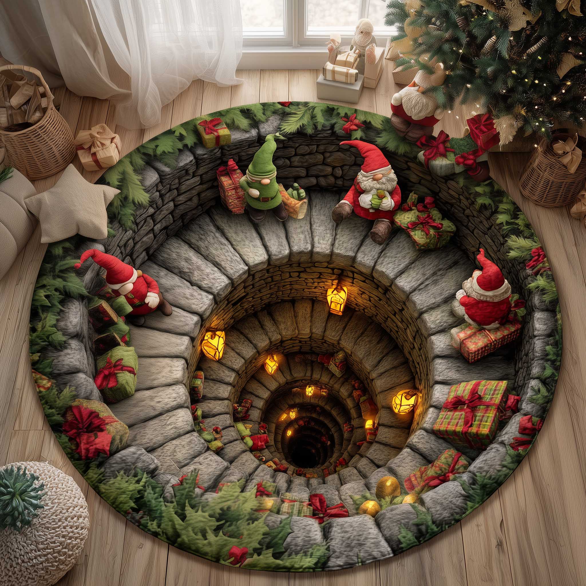 Snowy Gnome Quilted Round Mat Perfect Home Accessory Quilted Round Mat