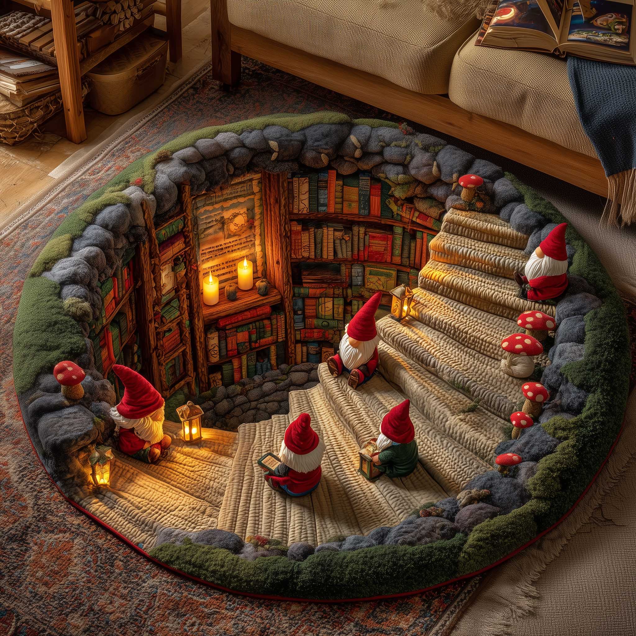 Snowy Gnome Quilted Round Mat Vibrant Quilted Round Mat to Brighten Your Room