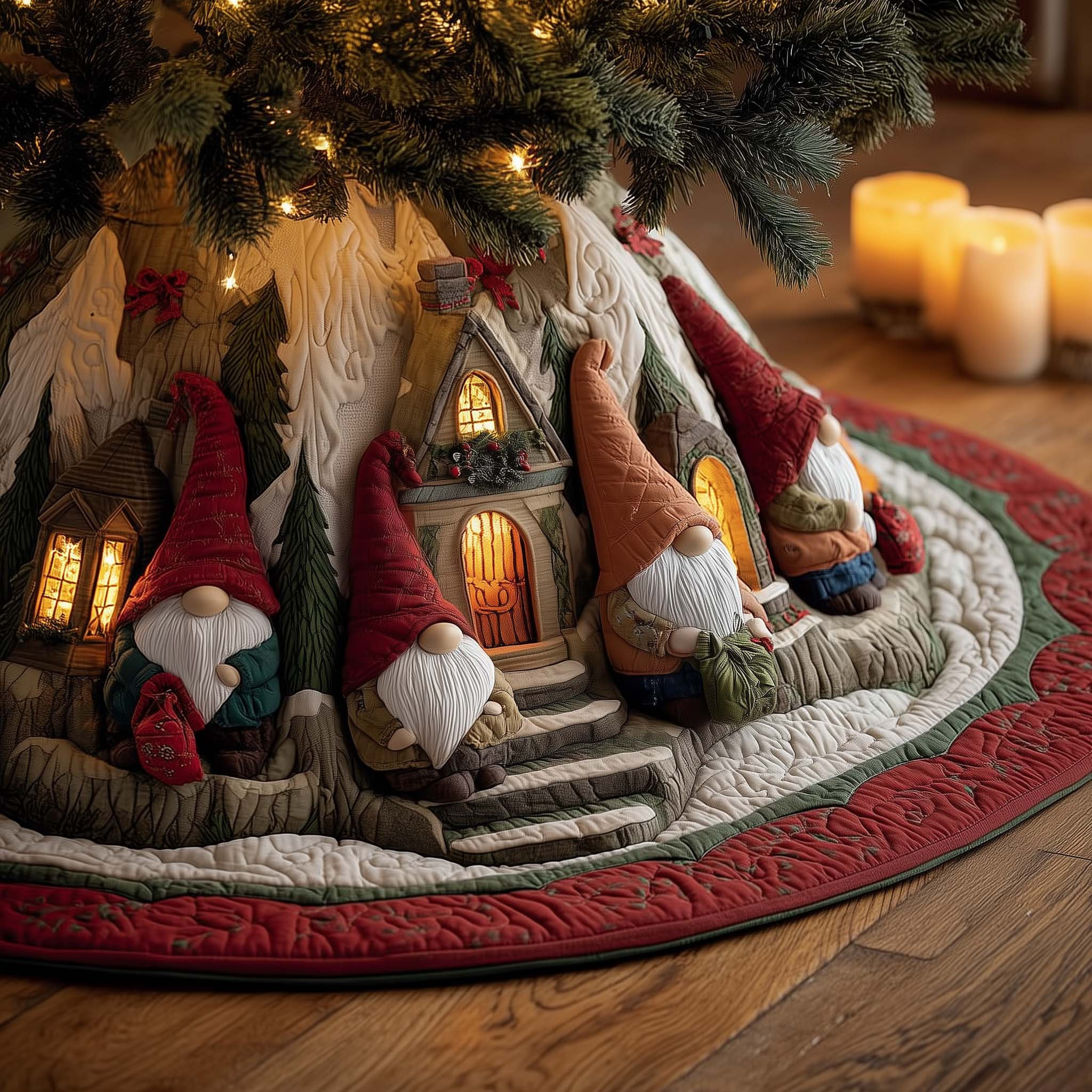 Snowy Gnome Quilted Tree Skirt Trending Home Decor 2025 Best Christmas Gifts