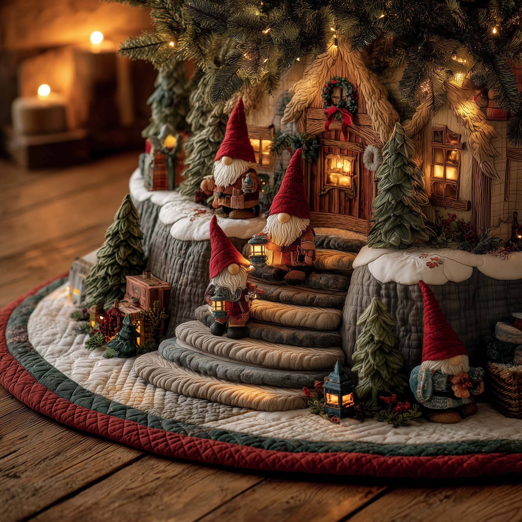 Snowy Gnome Quilted Tree Skirt Trending Home Decor 2025 Unique Christmas Gifts