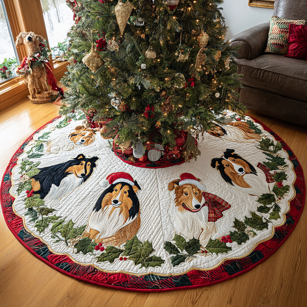 Snowy Guardian Christmas Quilted Tree Skirt Xmas Tree Decor Birthday Presents For Dog Lovers