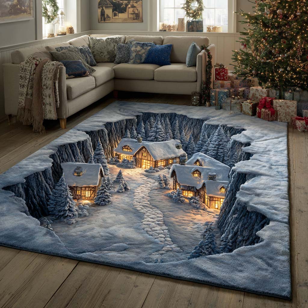 Snowy Haven Area Rug Door Entrance Decor Father Son Christmas Gifts