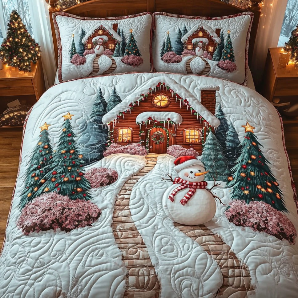 Snowy Haven Quilted Bedding Set Christmas Bedding Duvet Cover Gifts For Snowman Lovers