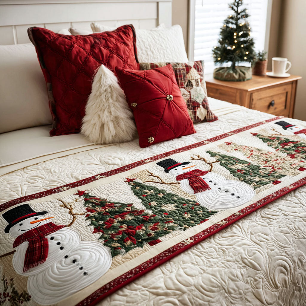 Snowy Joy Quilted Bed Runner Xmas Room Decorations 2025 Christmas Gifts