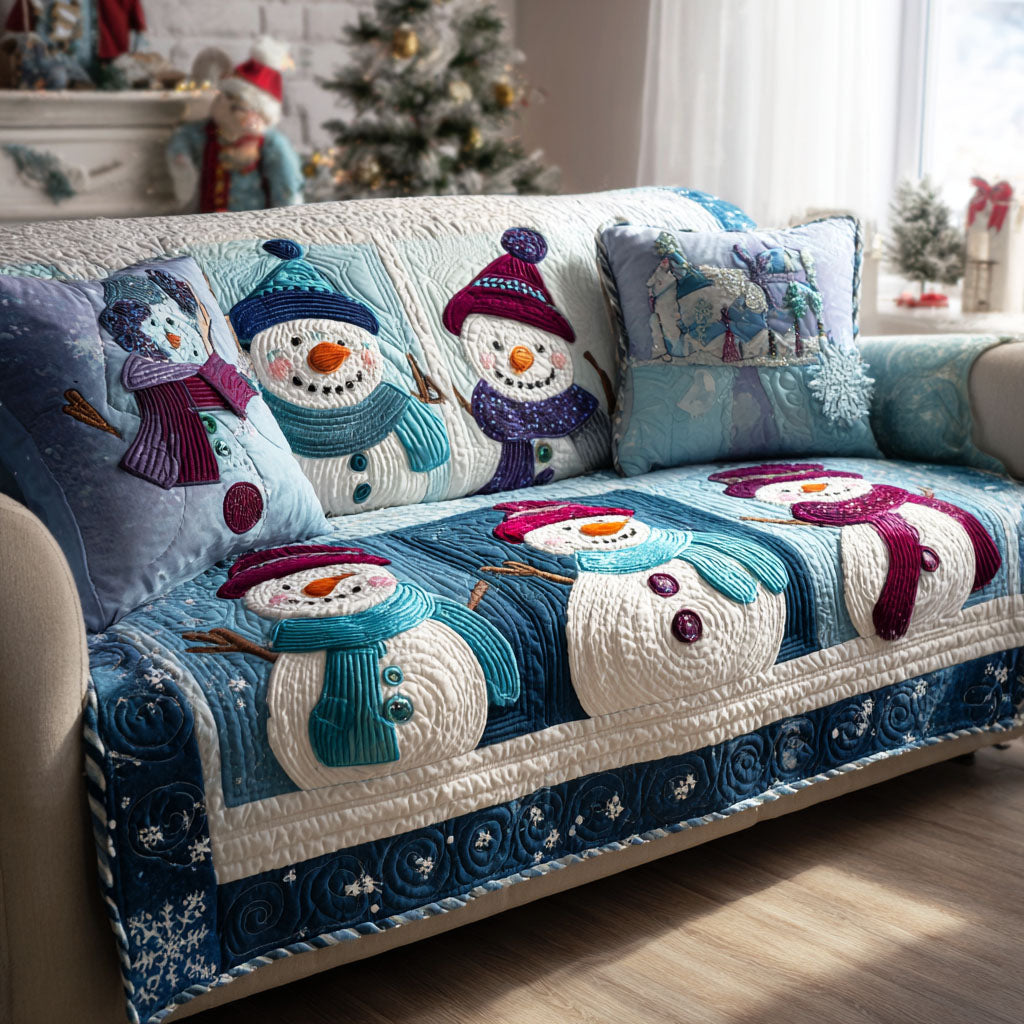Snowy Joy Quilted Sofa Cover Christmas Sofa Cover The Snowman Christmas Gifts