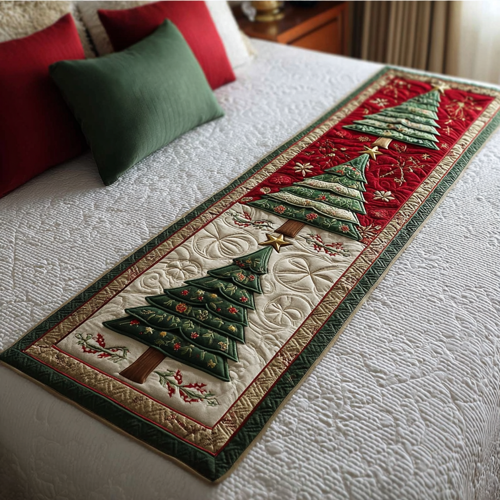 Snowy Magic Quilted Bed Runner Christmas Bed Runner Best Family Xmas Gifts