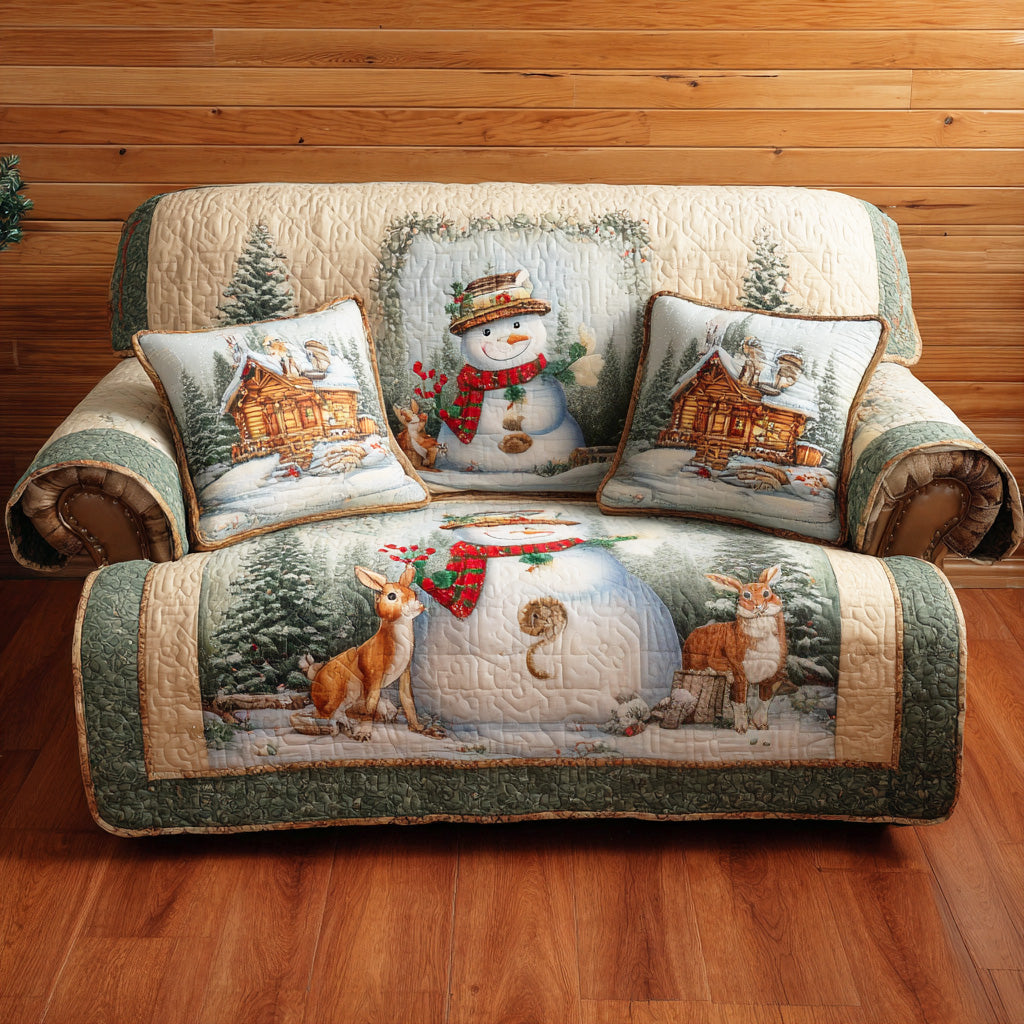 Snowy Night Cheer Quilted Sofa Cover Christmas Sofa Cover Snowman Gifts For Adults