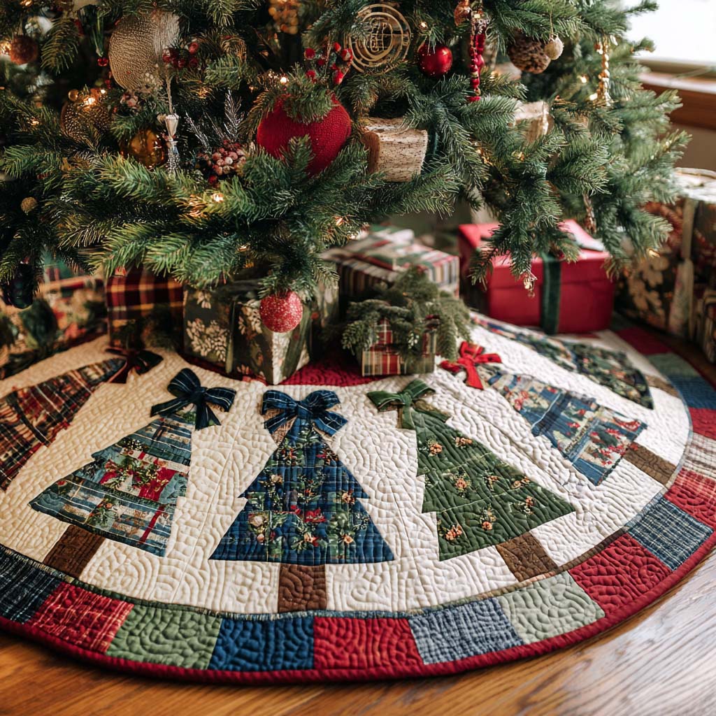 Snowy Night Christmas Quilted Tree Skirt Indoor Xmas Decorations Top Christmas Gifts 2025