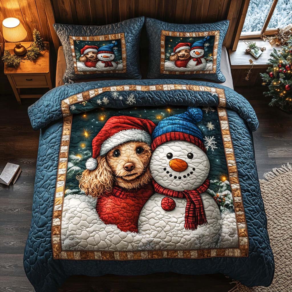 Snowy Night Duo Quilted Bedding Set Christmas Bed Sheets Cool Gifts For Dog