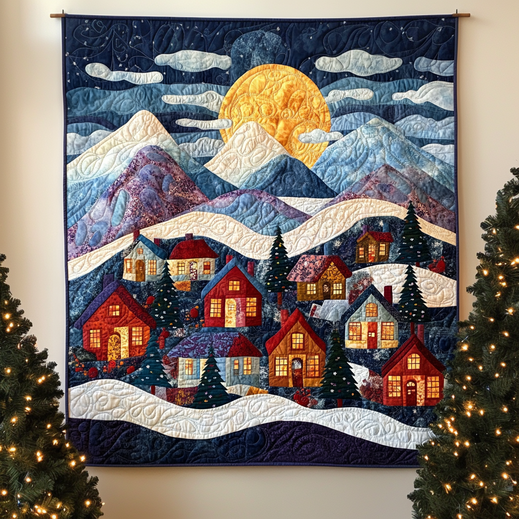 Snowy Night Glow Quilted Blanket For Christmas Gifts
