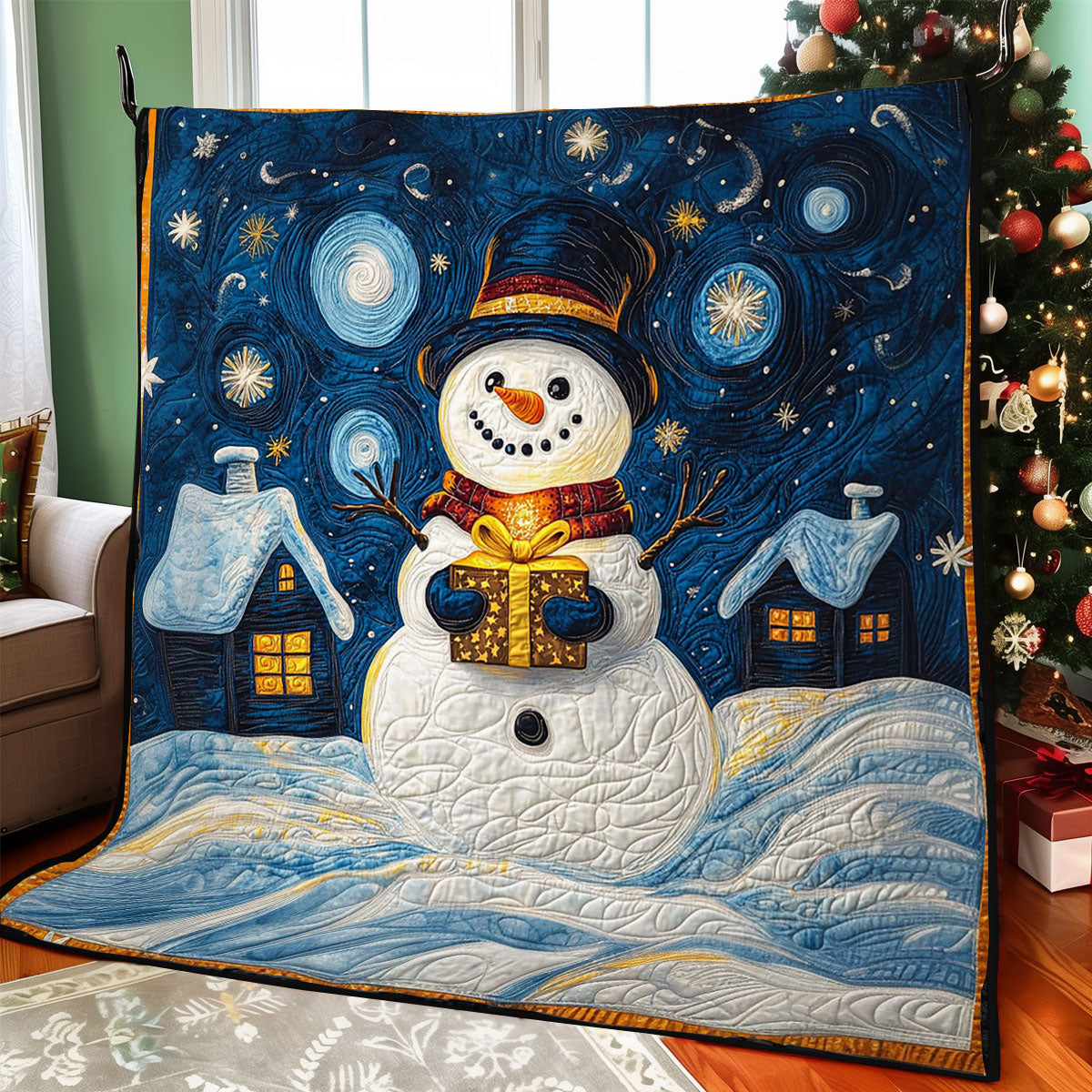 Snowy Night Quilt Blanket Christmas Throws For Couch Secret Santa Gifts For Coworkers