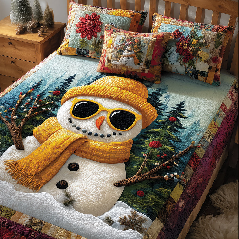 Snowy Night Quilted Bedding Set Holiday Duvet Cover Set Unique Snowman Gifts